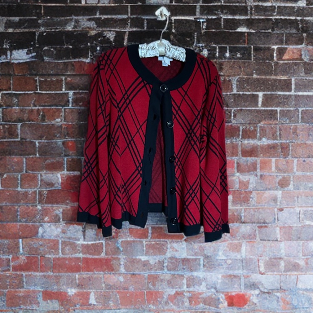 Mercer Street Studio Red and Black Plaid Cardigan